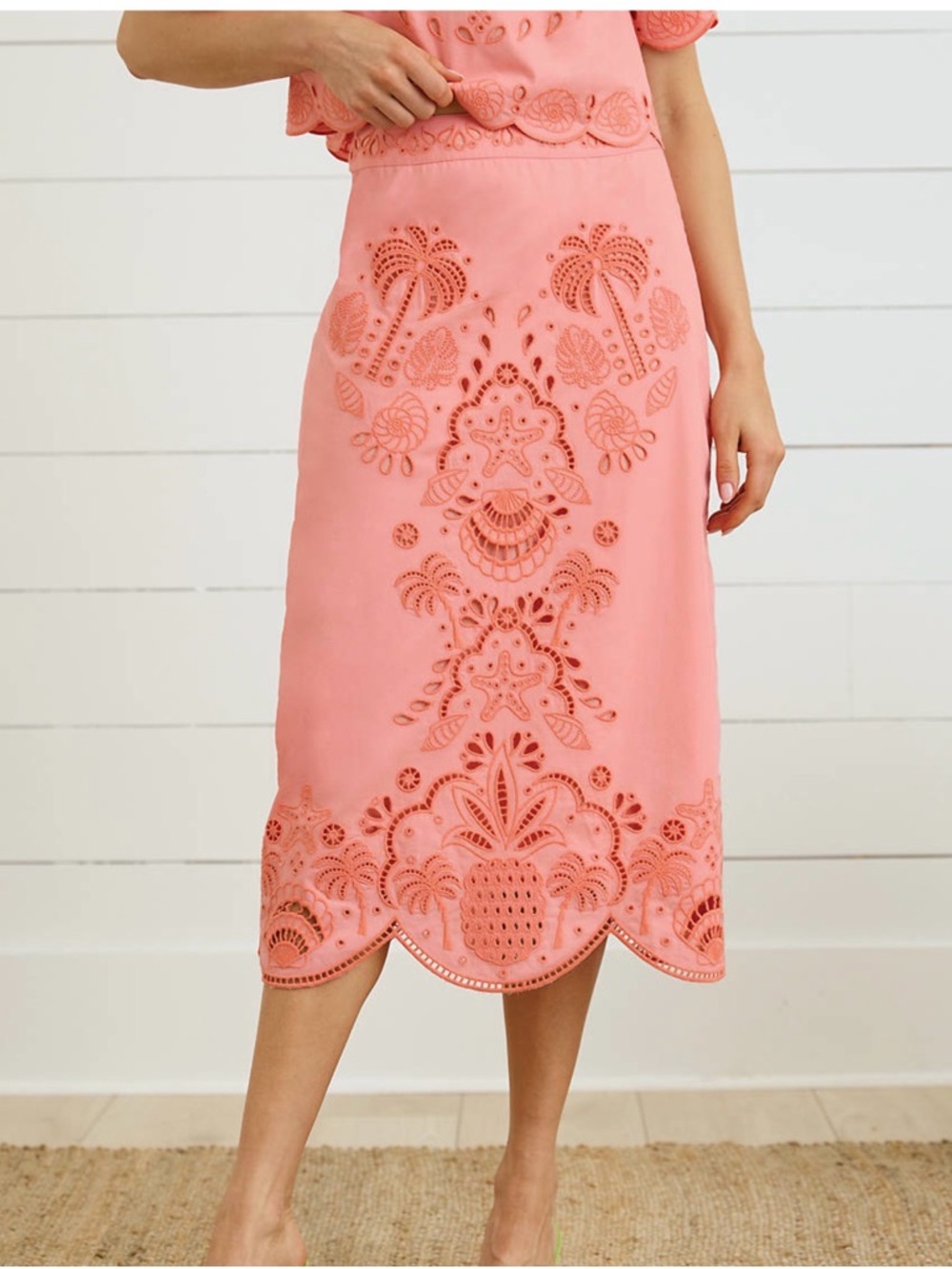 crown & ivy Sewing Down South Coral Blast Embroidered Top and Skirt Set - Picture 7 of 11